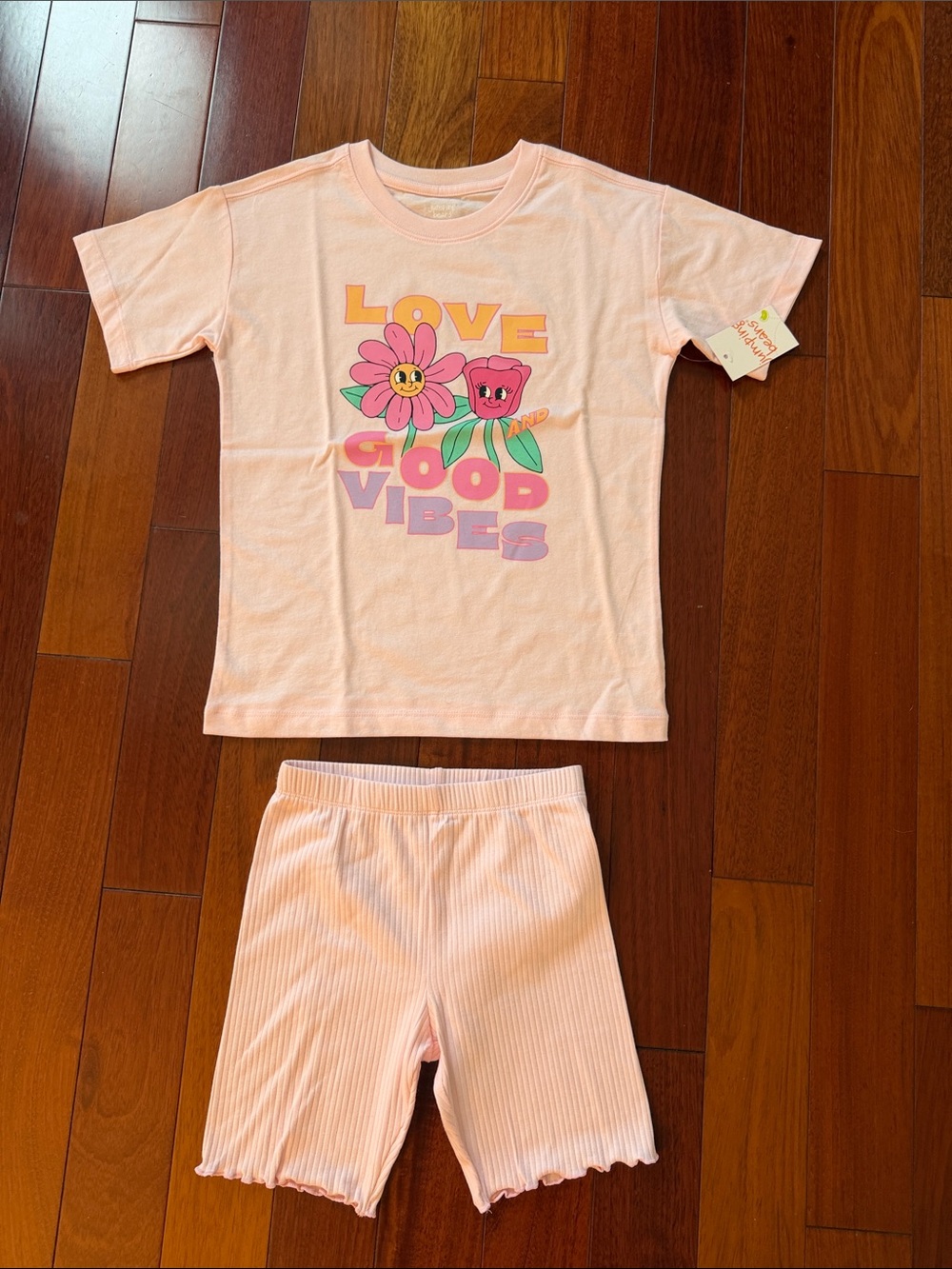 Kids Pink "Love Good Vibes" Short Set